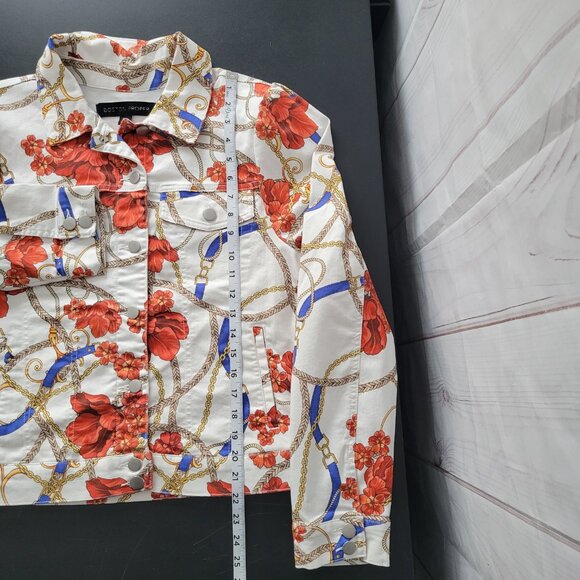 Boston Proper White Floral Cotton Stretch Jean Jacket Women’s L Vibrant Western - Picture 6 of 6